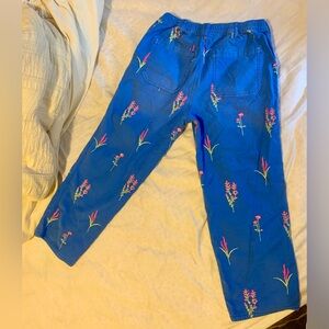 Pilcro Blue Embroidered Floral Cotton Pants